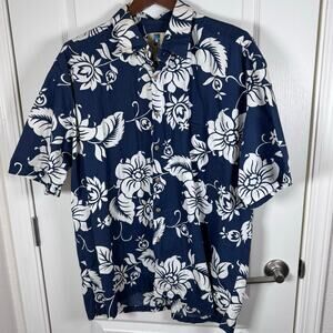 Kahala  Hawaiian Short Sleeve Short Button Up Men’s XL Blue White Pocket Camp